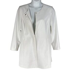Calvin Klein NEW Women 14 White Collarless Zip Front Long Blazer Jacket Timeless